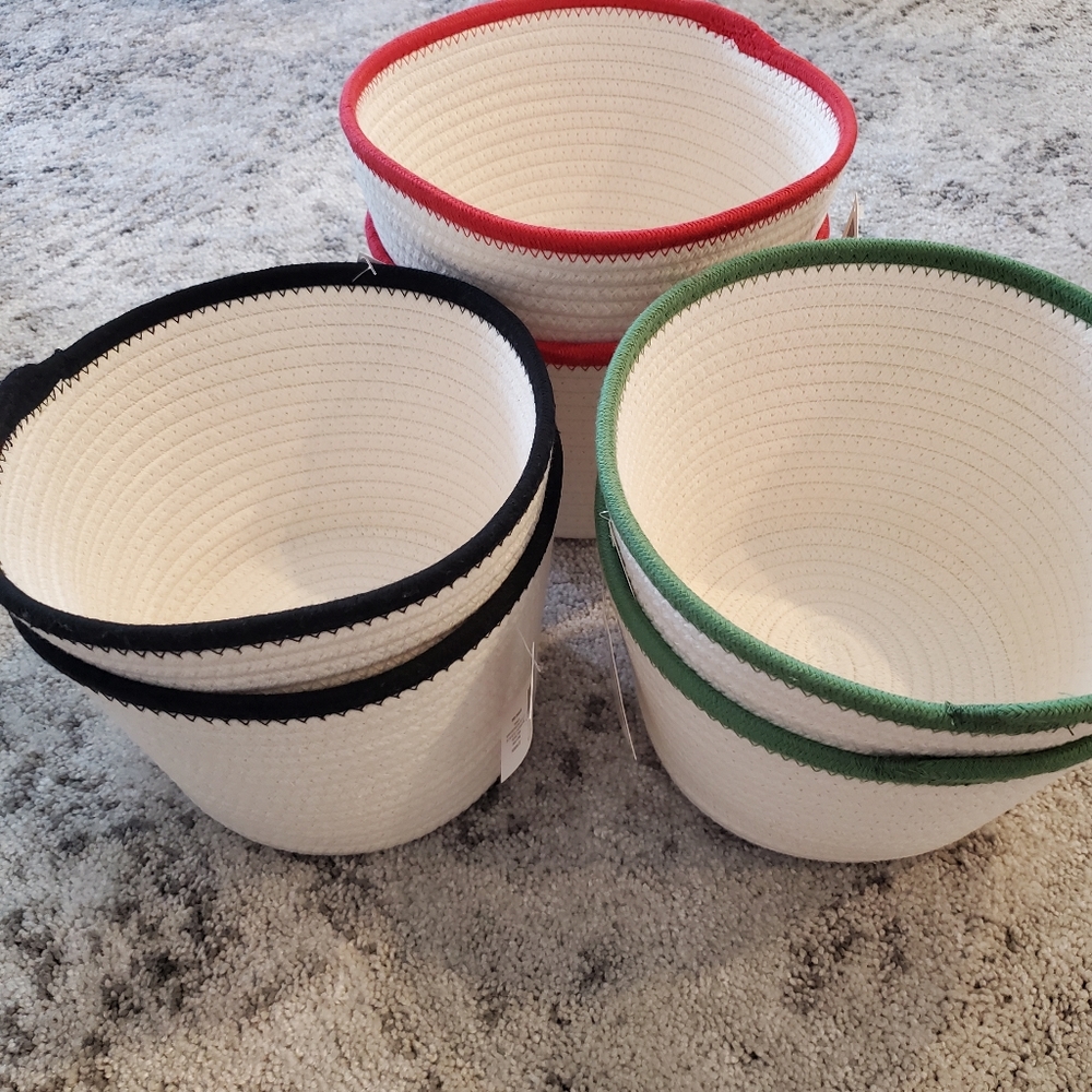 Target Bullseye coiled Rope Baskets Set of 3 - Red x2, Green x1